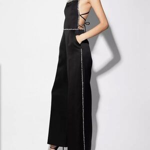 Satin Diamante Trim Strap Back Jumpsuit NWT Nasty Gal